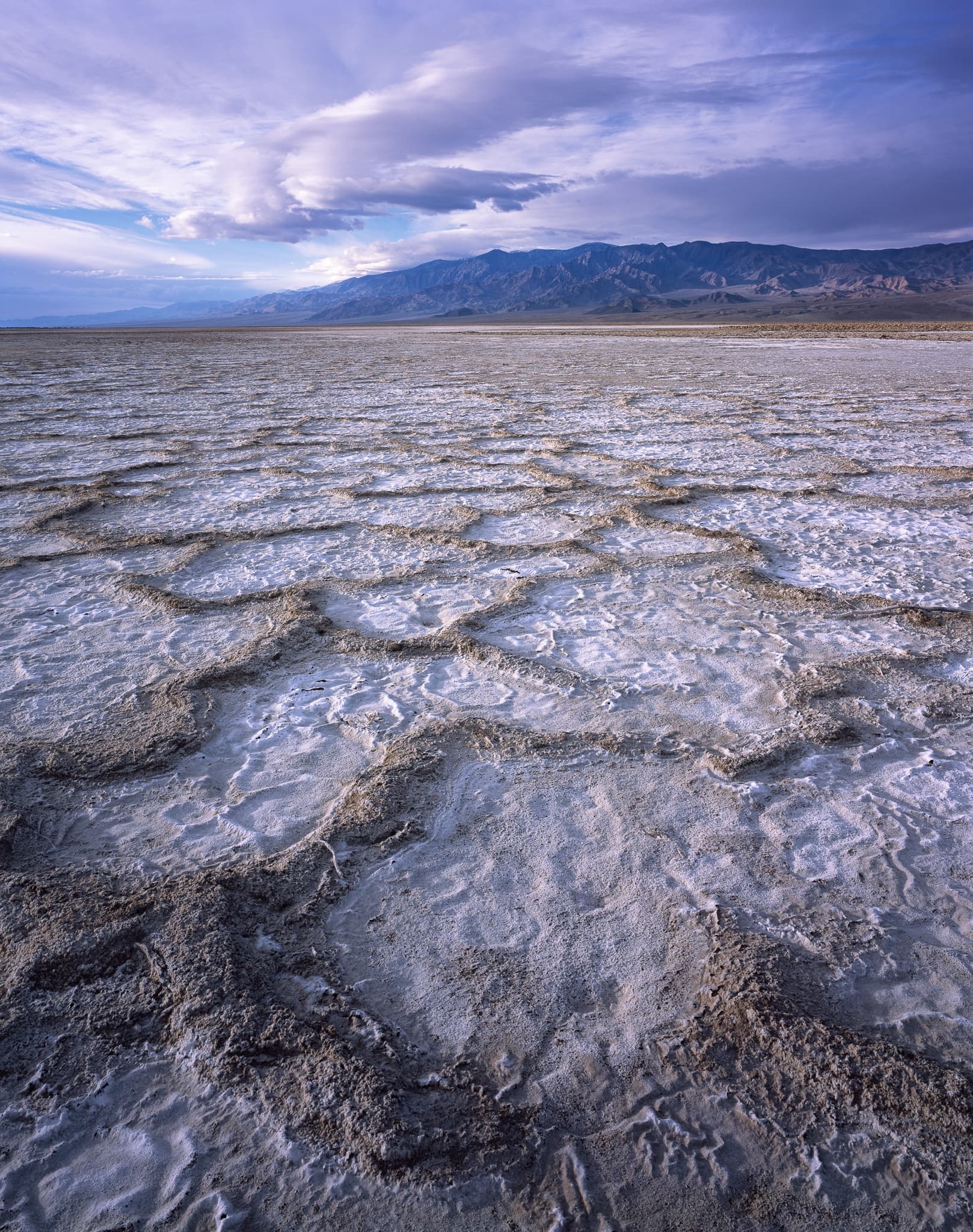 Cottonball Basin is named for the white salt formations that push up through the desert crust like something frozen mid-bubble, California. Photograph by Marty Quinn
