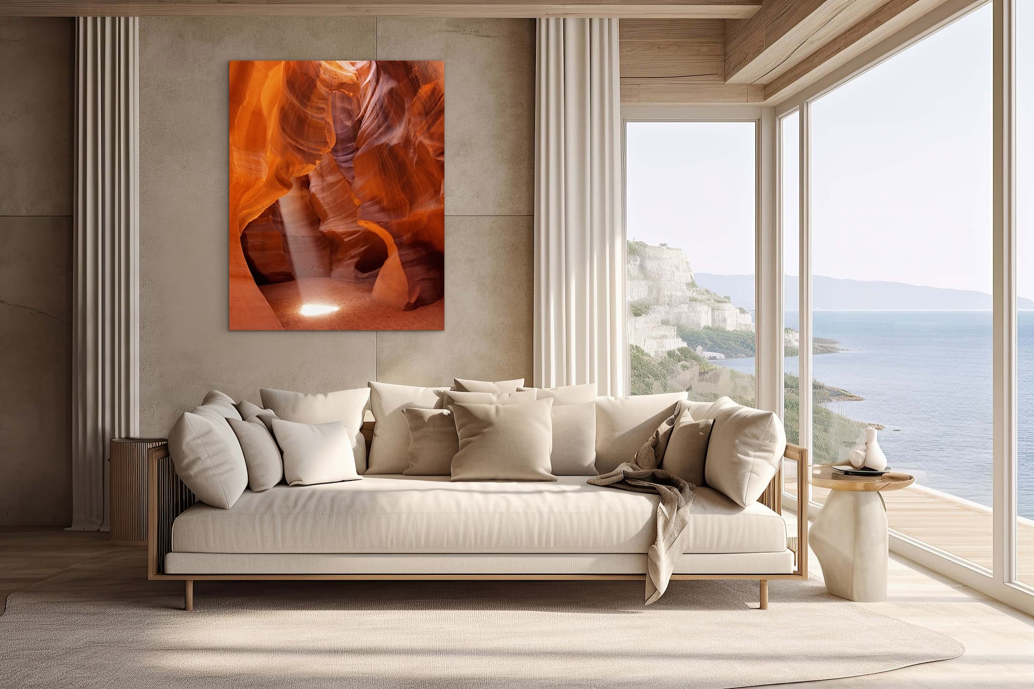 Lumachrome TruLife Acrylic print of Single Beam of Light displayed in modern living room